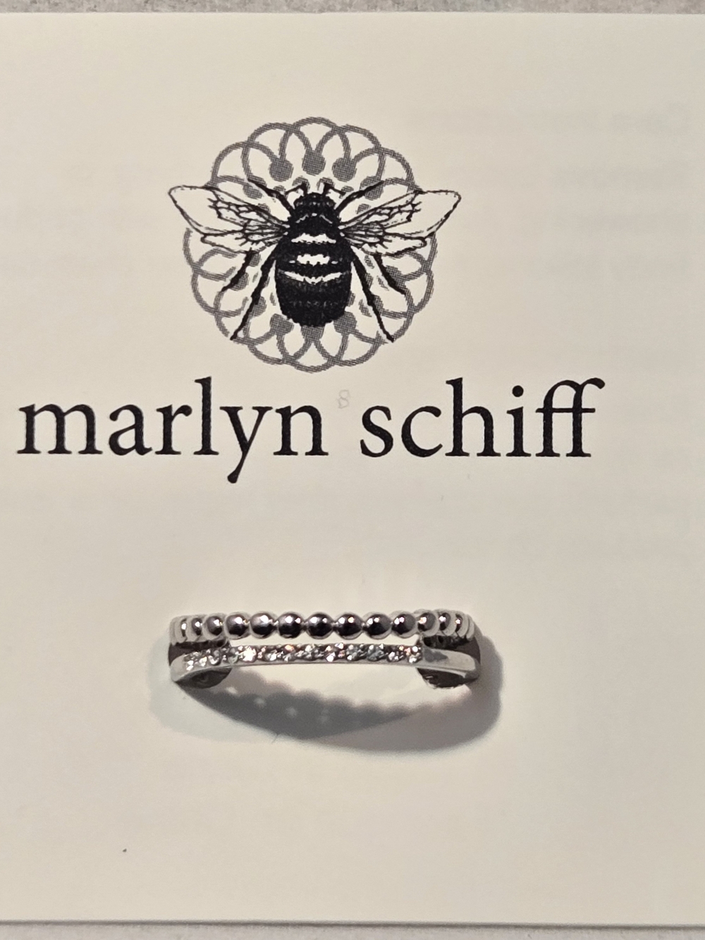 Marlyn Schiff Silver Beaded and Crystal Stack Ring